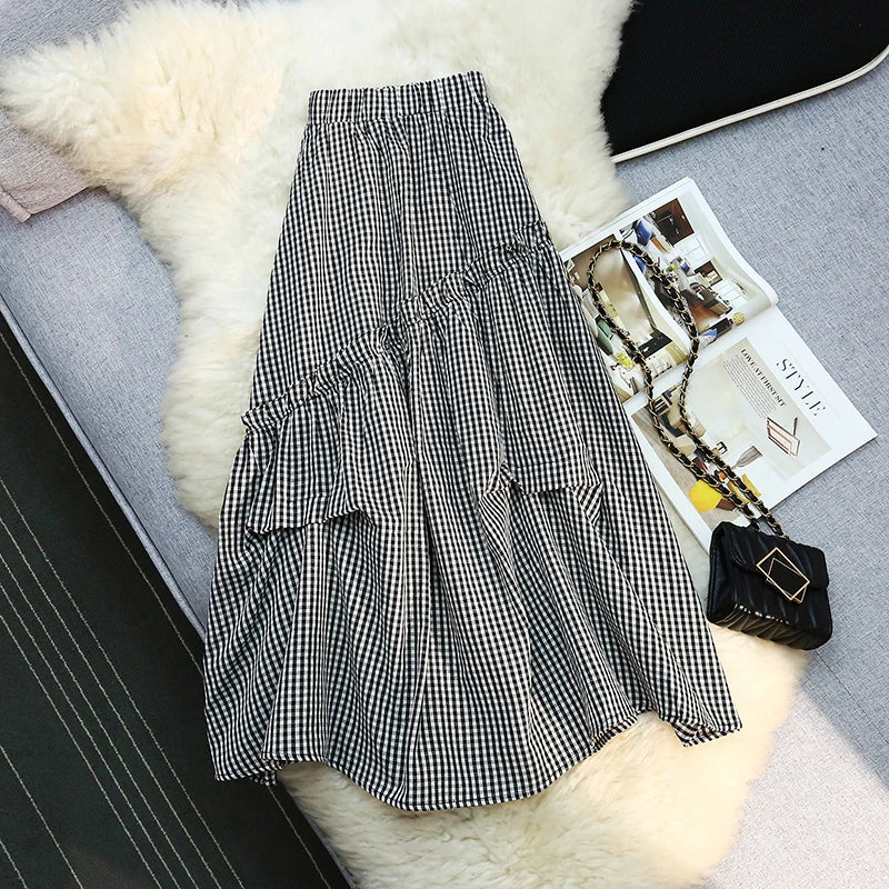 Seoulish High Waist Vintage Plaid Skirt